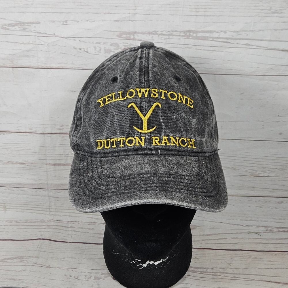 Yellowstone Dutton Ranch Hat Men's Adjustable Washed Black Gold Cap
